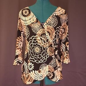 Studio 1940 Black, Tan and Cream Floral Blouse